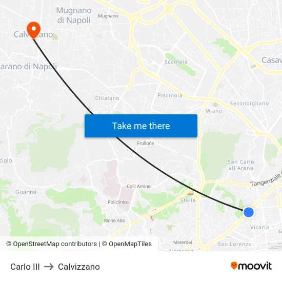Carlo III to Calvizzano map