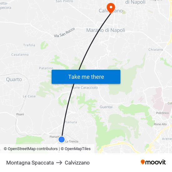 Montagna Spaccata to Calvizzano map