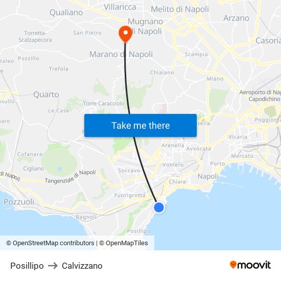 Posillipo to Calvizzano map