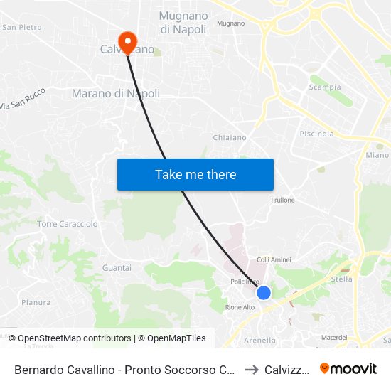 Bernardo Cavallino - Pronto Soccorso Cardarelli to Calvizzano map