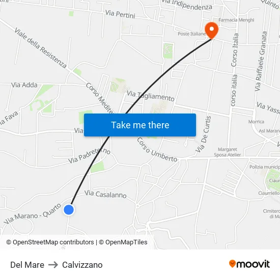 Del Mare to Calvizzano map