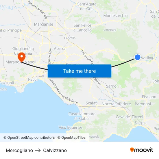 Mercogliano to Calvizzano map