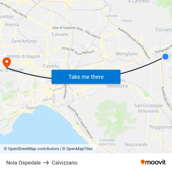 Nola Hospital to Calvizzano map