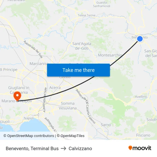 Benevento, Terminal Bus to Calvizzano map