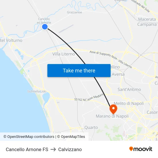 Cancello Arnone FS to Calvizzano map
