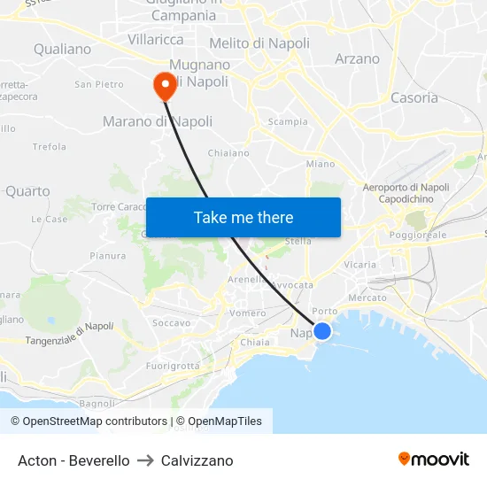 Acton - Beverello to Calvizzano map