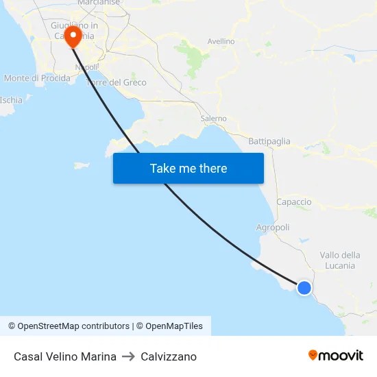 Casal Velino Marina to Calvizzano map