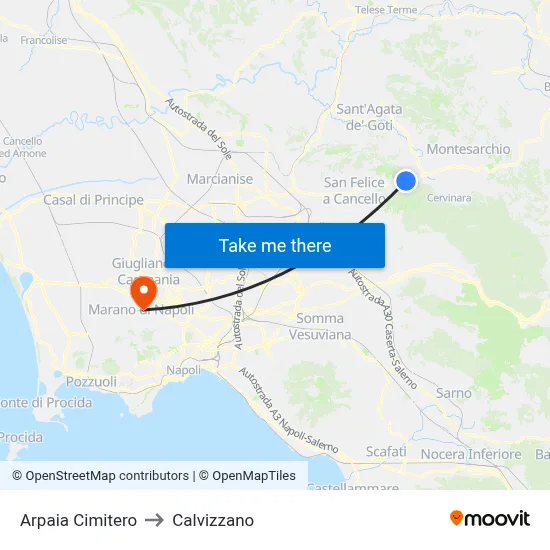 Arpaia Cemetery to Calvizzano map