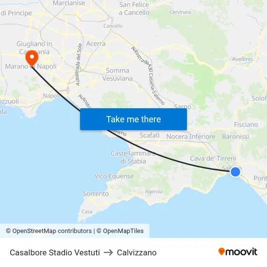 Casalbore Vestuti Stadium to Calvizzano map