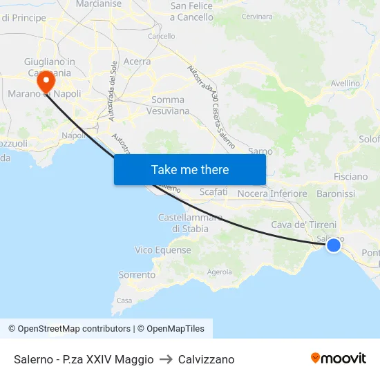 Salerno - P.za XXIV Maggio to Calvizzano map