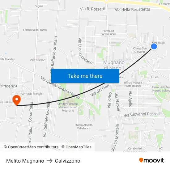 Melito Mugnano to Calvizzano map