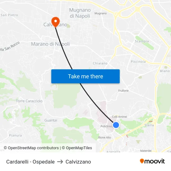 Cardarelli - Ospedale to Calvizzano map