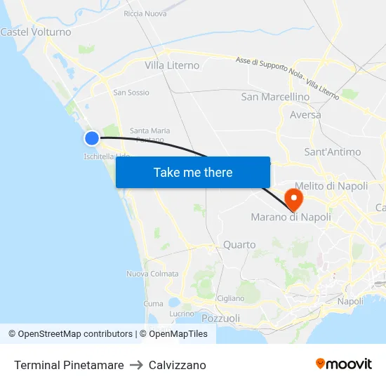 Pinetamare Terminal to Calvizzano map