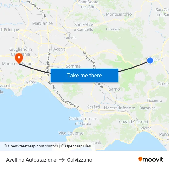 Avellino Autostazione to Calvizzano map