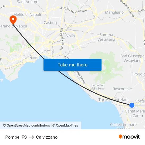 Pompei Station to Calvizzano map