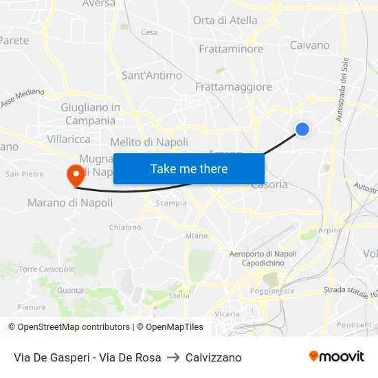 Via De Gasperi - Via De Rosa to Calvizzano map