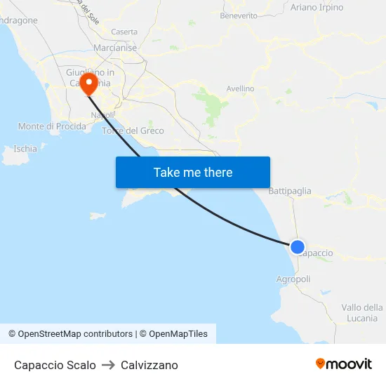 Capaccio Station to Calvizzano map