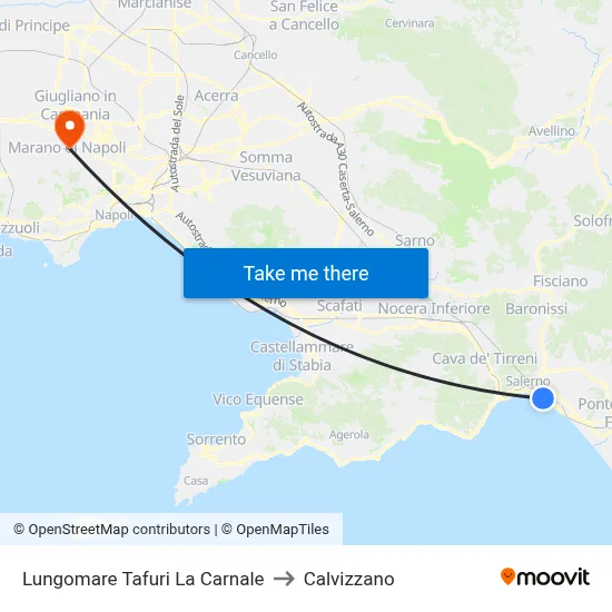 Tafuri La Carnale Seafront to Calvizzano map