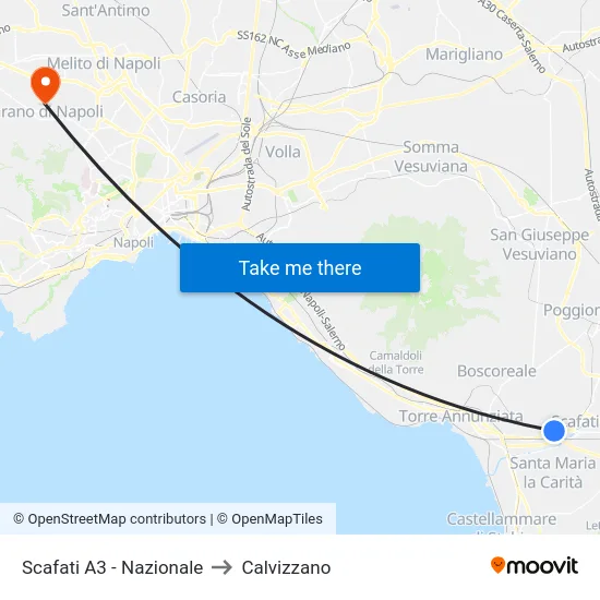 Scafati A3 - Nazionale to Calvizzano map