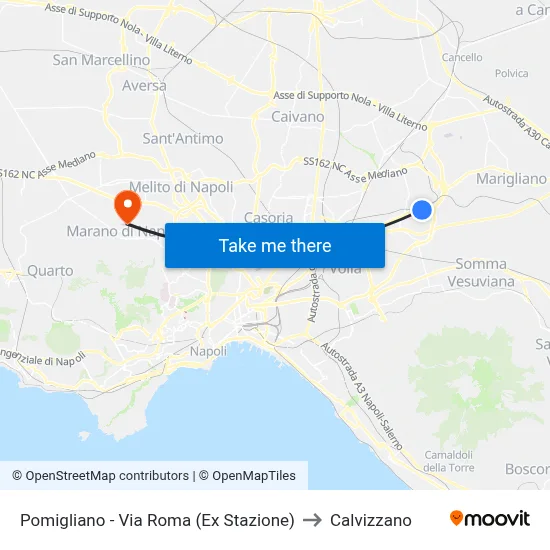 Pomigliano - Roma Street (Former Station) to Calvizzano map