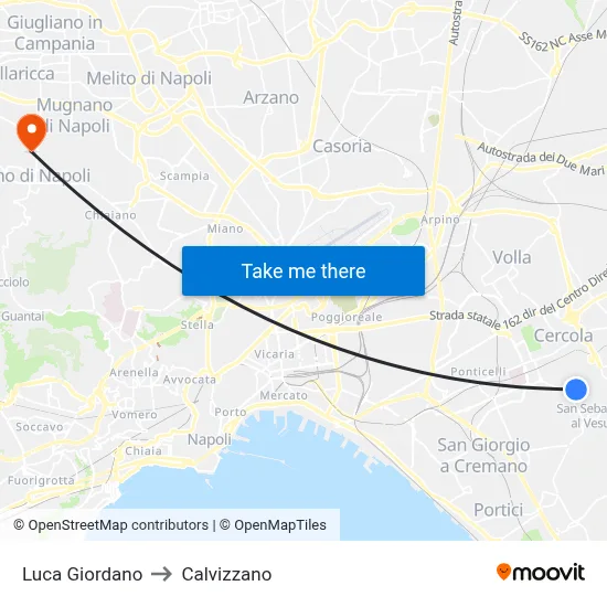 Luca Giordano to Calvizzano map