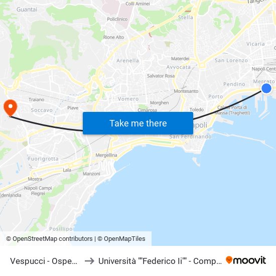 Vespucci - Ospedale Loreto Mare to Università ""Federico Ii"" - Complesso Di Monte Sant'Angelo map
