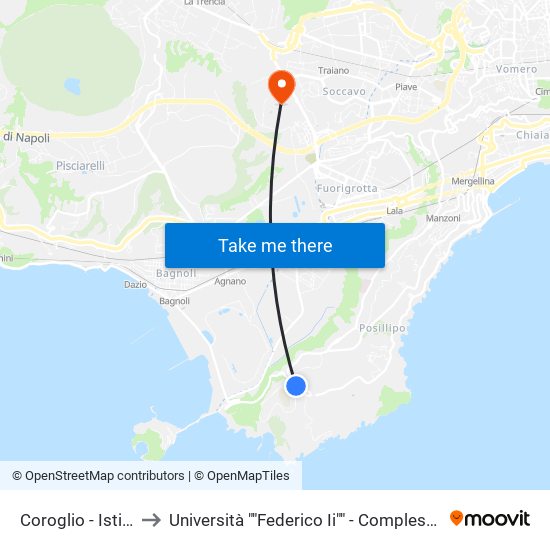 Coroglio - Istituto Denza to Università ""Federico Ii"" - Complesso Di Monte Sant'Angelo map