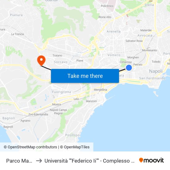 Parco Margherita to Università ""Federico Ii"" - Complesso Di Monte Sant'Angelo map