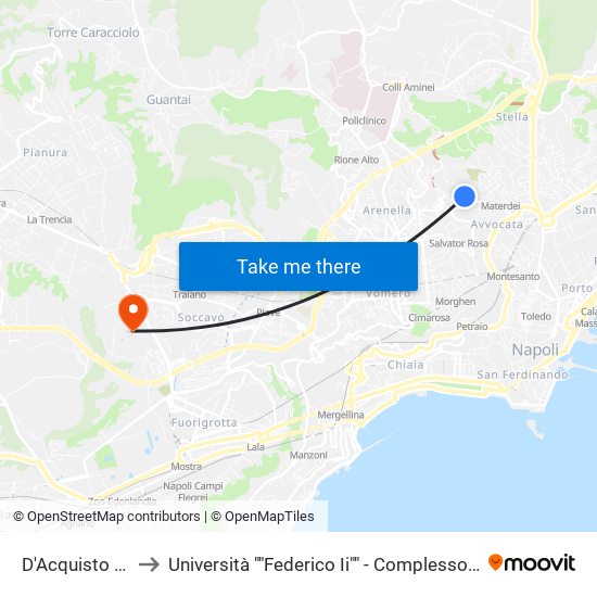 D'Acquisto - De Leva to Università ""Federico Ii"" - Complesso Di Monte Sant'Angelo map