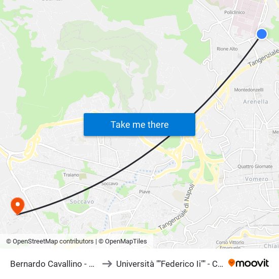 Bernardo Cavallino - Pronto Soccorso Cardarelli to Università ""Federico Ii"" - Complesso Di Monte Sant'Angelo map