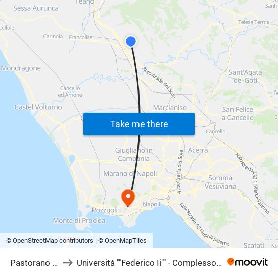 Pastorano Cimitero to Università ""Federico Ii"" - Complesso Di Monte Sant'Angelo map