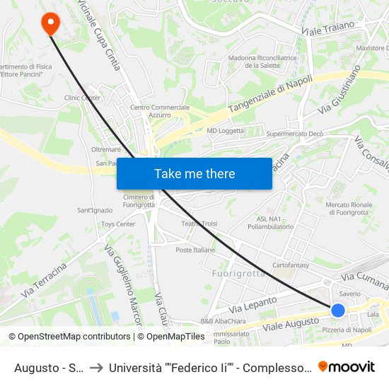 Augusto - San Vitale to Università ""Federico Ii"" - Complesso Di Monte Sant'Angelo map
