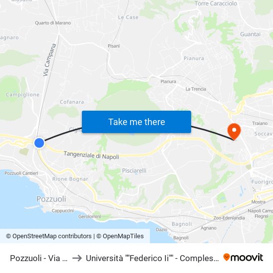 Pozzuoli - Via Campana, 3 to Università ""Federico Ii"" - Complesso Di Monte Sant'Angelo map