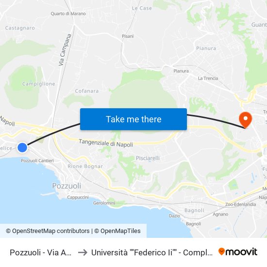 Pozzuoli - Via Annecchino, 182 to Università ""Federico Ii"" - Complesso Di Monte Sant'Angelo map