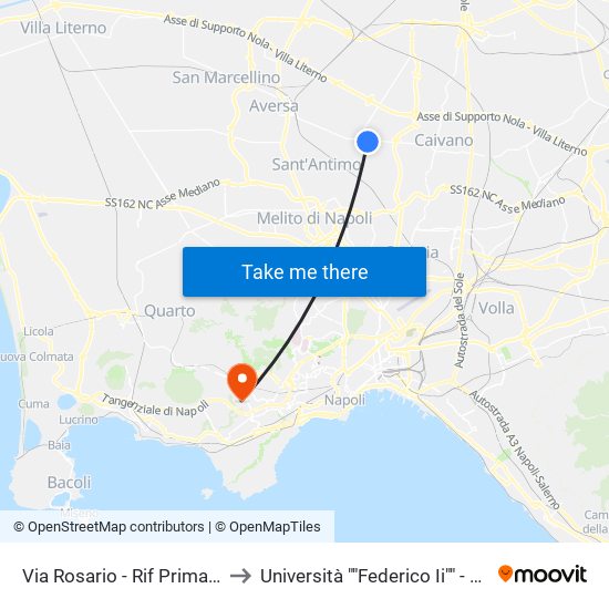 Via Rosario - Rif Prima Incrocio S.P. Aversa-Caivano to Università ""Federico Ii"" - Complesso Di Monte Sant'Angelo map