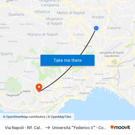 Via Napoli - Rif. Calzaturificio Campanile to Università ""Federico Ii"" - Complesso Di Monte Sant'Angelo map
