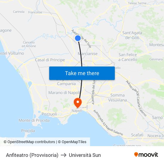 Anfiteatro (Provvisoria) to Università Sun map