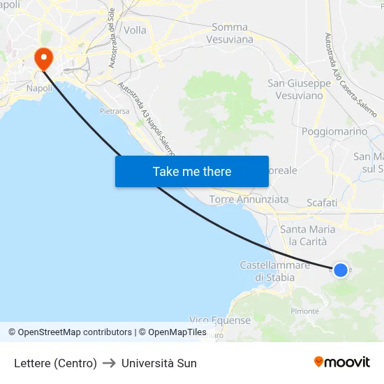 Lettere (Center) to Sun University map