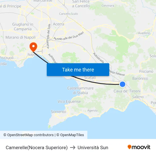 Camerelle (Nocera Superiore) to Sun University map