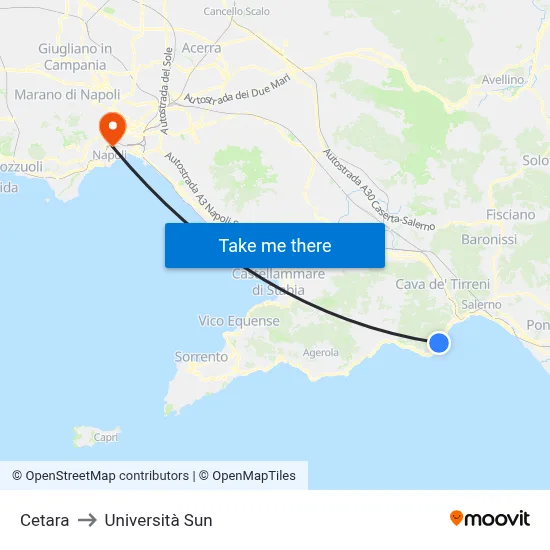 Cetara to Sun University map