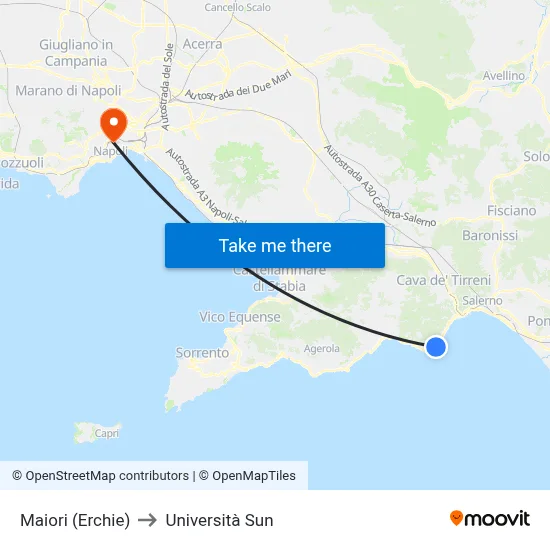 Maiori (Erchie) to Sun University map