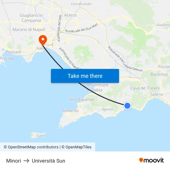 Minori to Sun University map