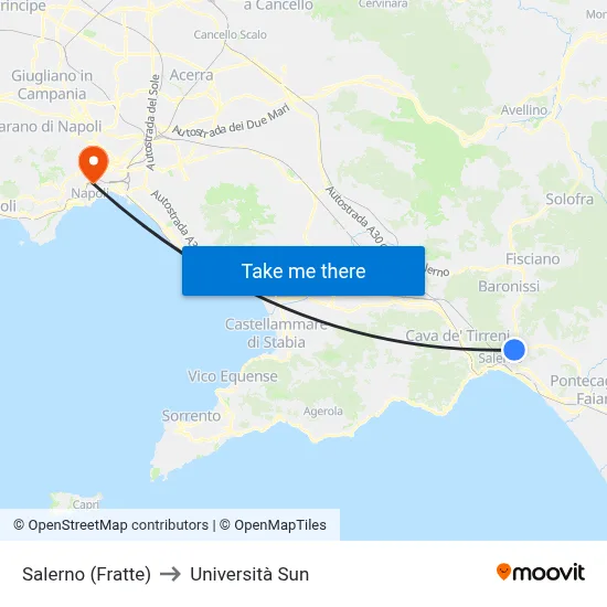 Salerno (Fratte) to Sun University map