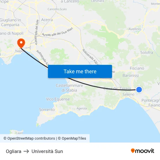 Ogliara to Sun University map