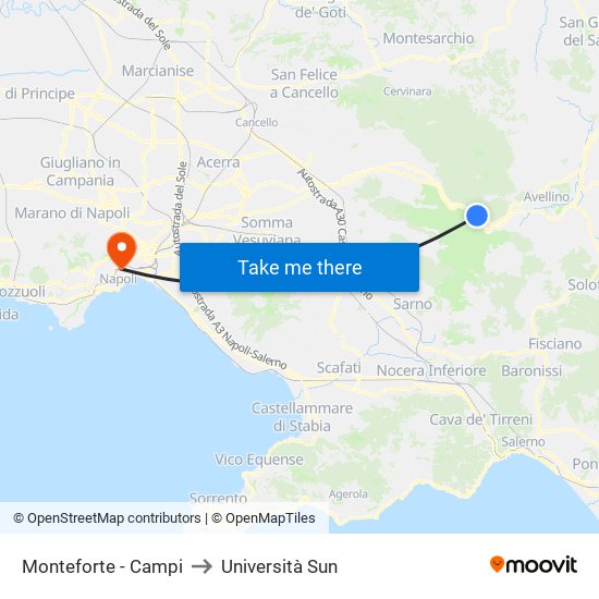 Monteforte - Campi to Università Sun map