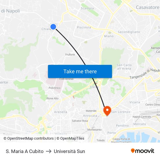S. Maria A Cubito to Università Sun map