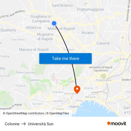 Colonne to Università Sun map