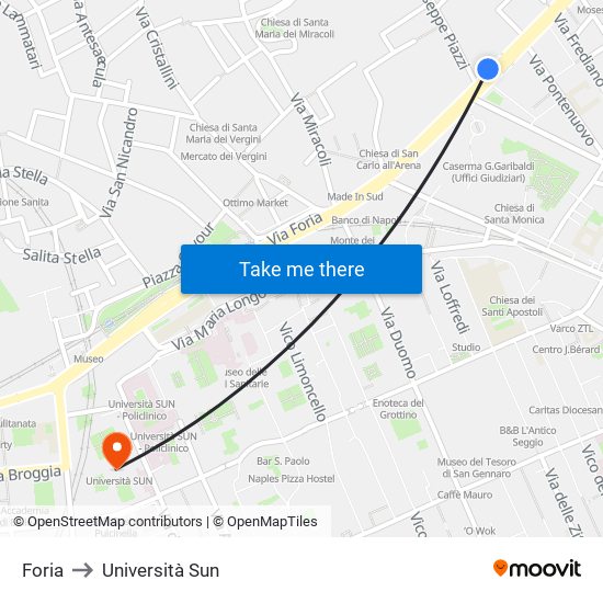 Foria to Università Sun map