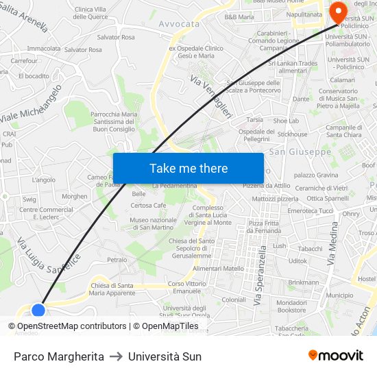 Parco Margherita to Università Sun map