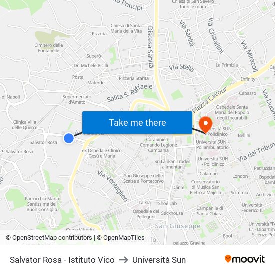 Salvator Rosa - Istituto Vico to Università Sun map